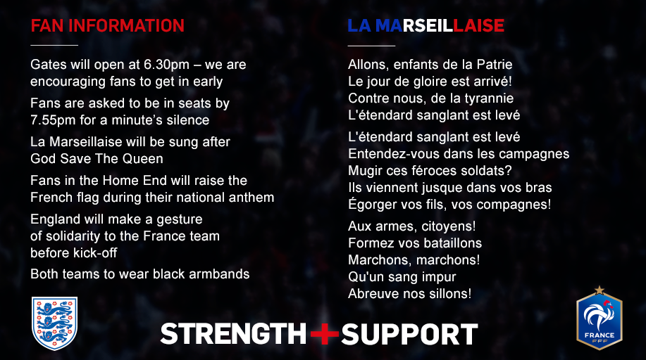 itvfootball's tweet photo. England fans encouraged to sing the French national anthem: Here are the lyrics https://t.co/sxfkUJDrBJ… #EngvFra https://t.co/dxuI7iiza7