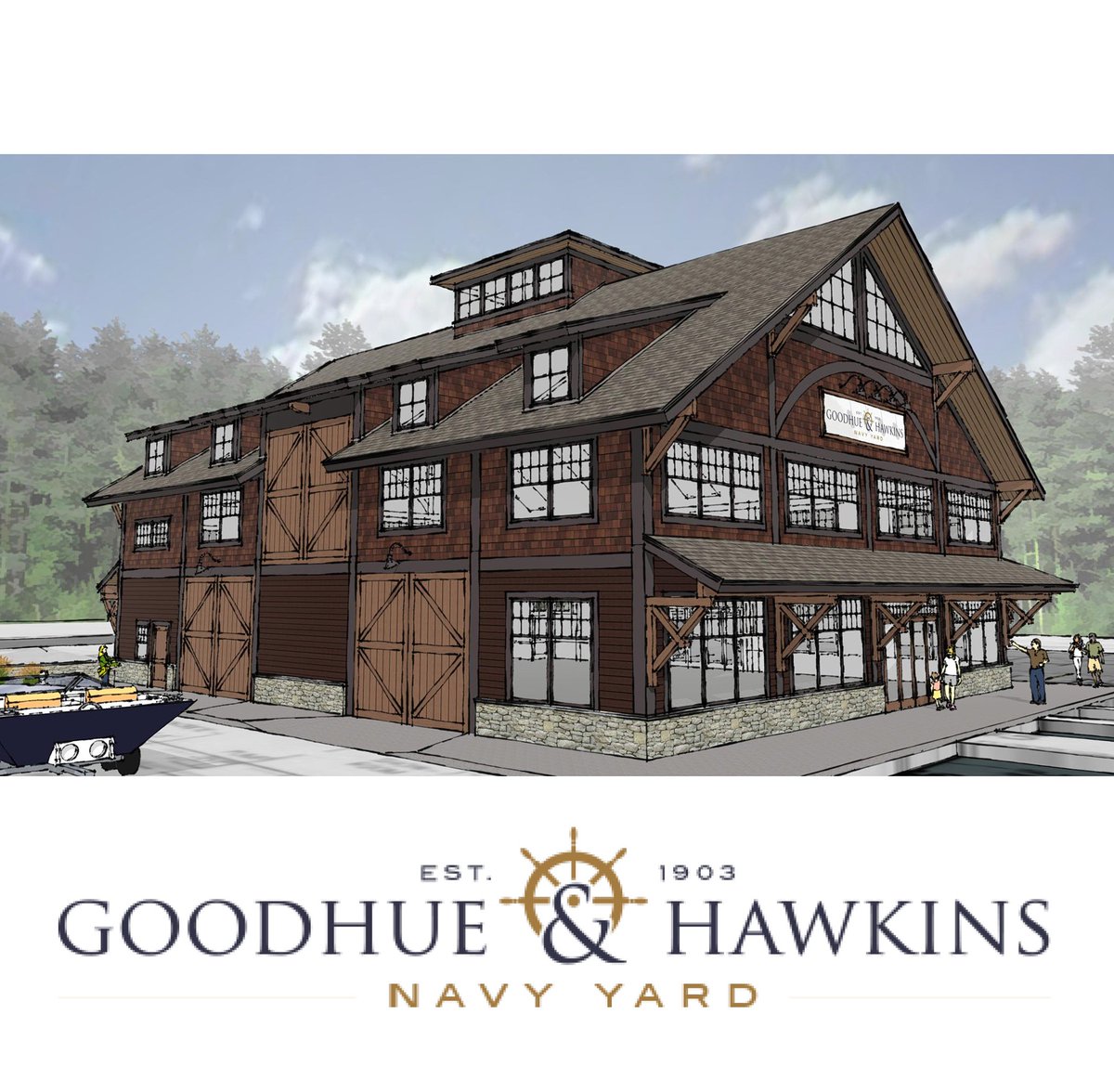 SamynDElia_Arch's tweet photo. New boat storage and sales facility at Goodhue &amp; Hawkins Navy Yard, Wolfeboro, NH – Rendering by Tom Samyn https://t.co/eu85oeBctQ