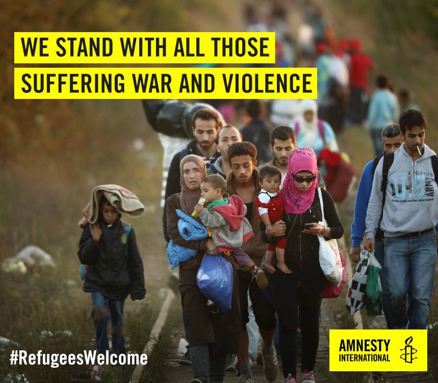 amnestyusa's tweet photo. We will not let fear win. We stand with all those fleeing war &amp; violence. #RefugeesWelcome https://t.co/SaaEcUt1Kz https://t.co/Im5lvRX7ct