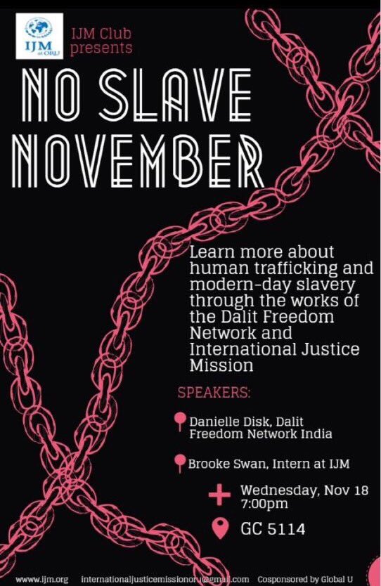 Global_U's tweet photo. @IJM in collaboration with @dalitfreedom are hosting an event this Wednesday at 7 in GC5114. Don't miss out! https://t.co/rCH2LcLDhN