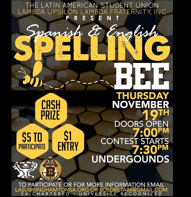 LASU69's tweet photo. Sign up for the spelling bee! The word bank will be given all you have to do is remember a few words for  💵💸💶💷 https://t.co/jcfui2hh8s