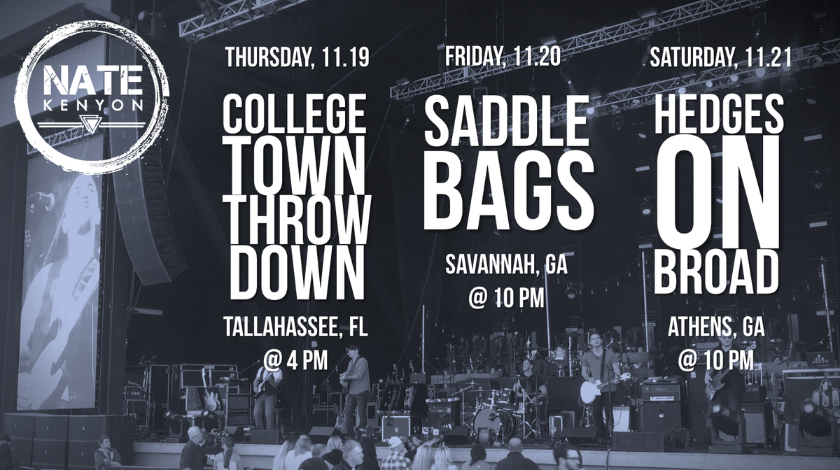 N8Kenyon's tweet photo. This weekend: Tallahassee, FL for @CTThrowdown | Savannah, GA at @SaddleBagsSav | Athens, GA at @HedgesOnBroad https://t.co/At9wLn0zD0