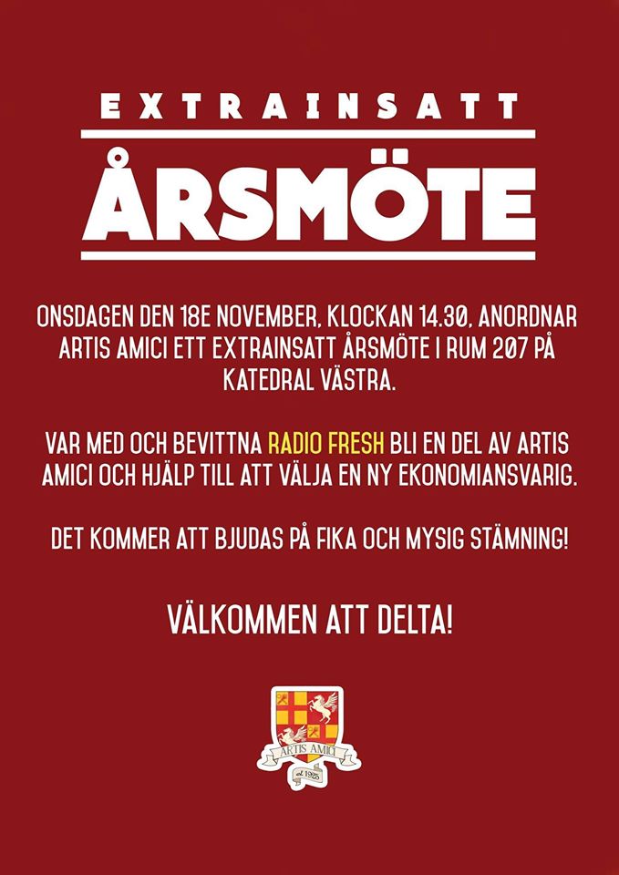 RadioFreshKatte's tweet photo. Hej alla fina! Glöm inte att vi har årsmöte imorgon. Sal 207 på västra 14.30, välkomna! https://t.co/EP5HGVgjs1