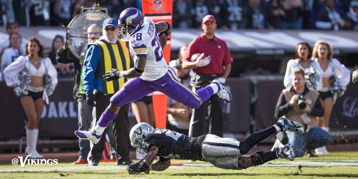 Vikings's tweet photo. .@AdrianPeterson topped 21 MPH during his 80-yard TD run on Sunday.

WATCH: https://t.co/GLD87vS3yS https://t.co/k41y1k91dU