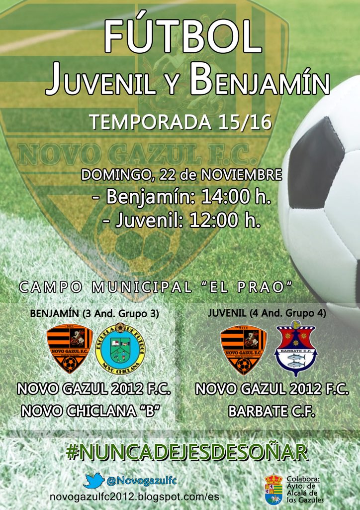 Domingo 22. Juvenil a las 12:00h y Benjamín a las 14:00h. <a href="/barbatejuvenil1/">Barbate juvenil</a> #NovoChiclanaB ¡te esperamos!