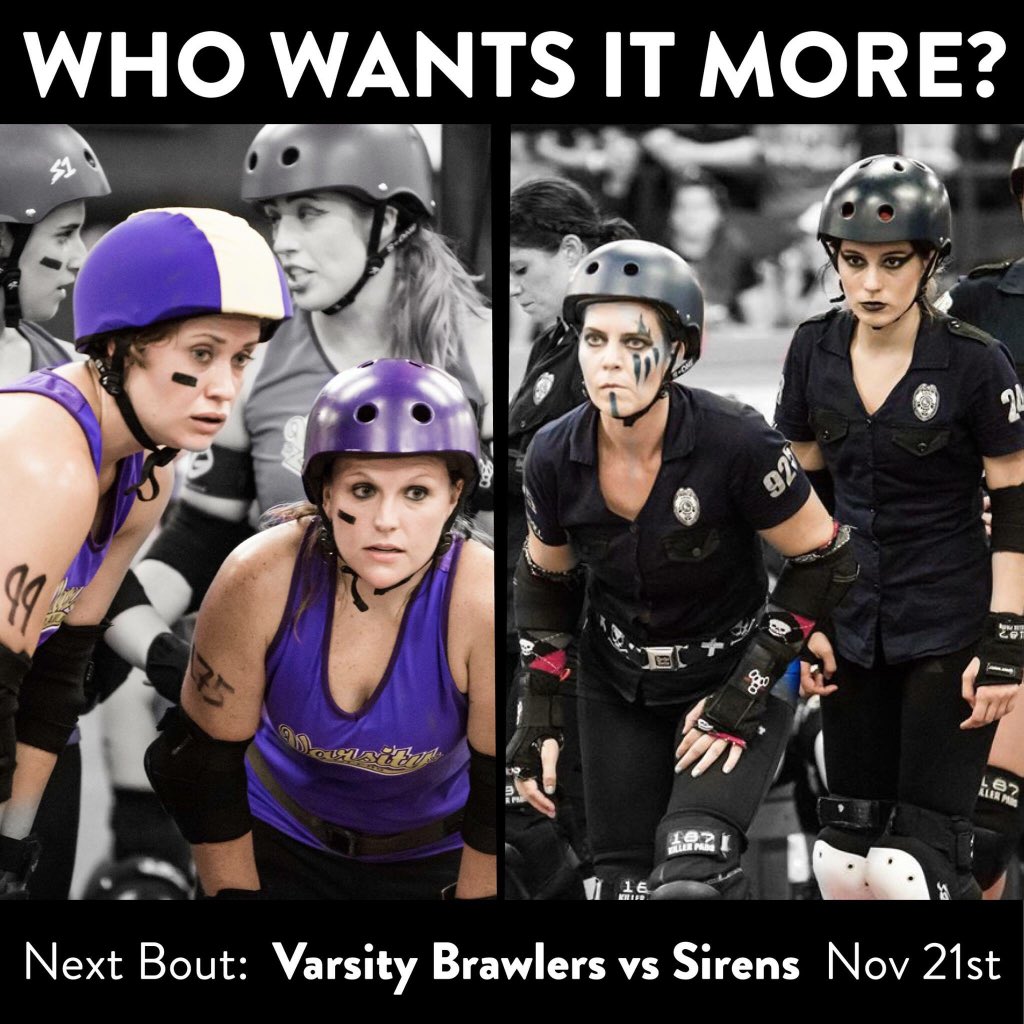 DerbyDolls's tweet image. THIS SATURDAY! The rematch of Sirens vs Varsity Brawlers! You don't want to miss it!  Tix at bit.ly/LADD1121