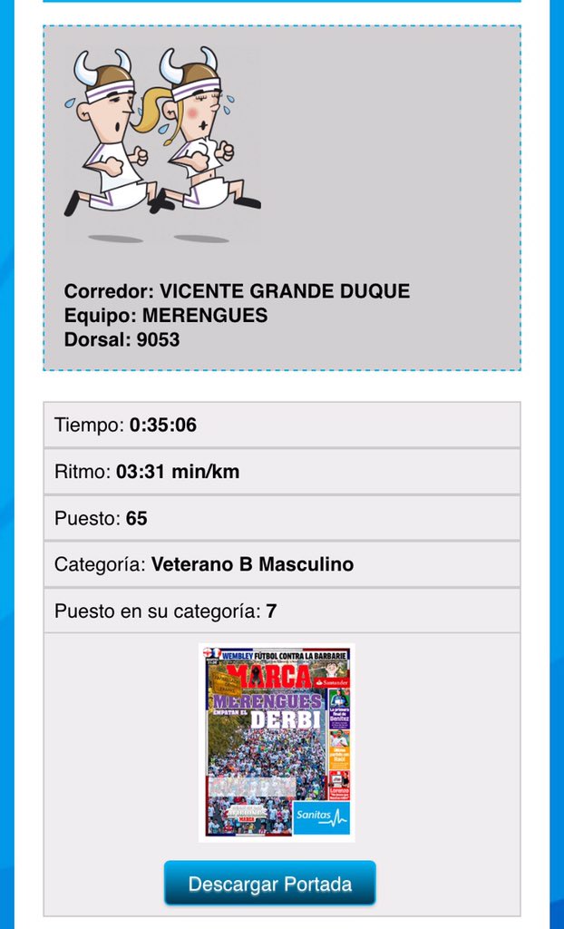 vgrandeduque's tweet photo. Marca en 10k @MarcaRunningSer #DerbiAficiones. Hubiera sido algo mejor de no ser por el descontrol de la salida. https://t.co/1igVpqzNp8