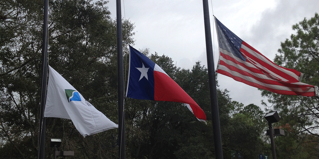 In memory of lives lost in Paris, UHCL and UHCL Pearland Campus flags have been lowered to half-staff until 11/19.