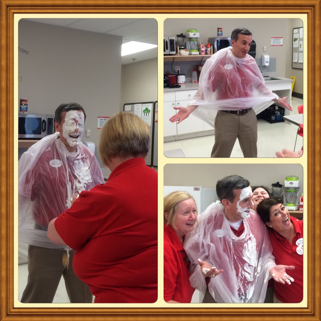 Bullseye Mountain Challenge Champs at 2396 got to pie DTL Jerry in the face today!! <a href="/JerryISiegel/">Jerry Siegel</a> @TargetYogiSteph
