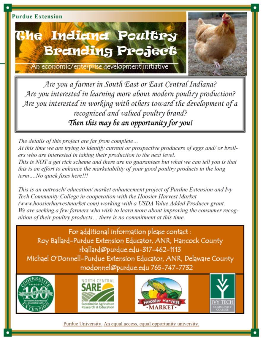 SmallFarmPurdue's tweet image. Pasture Poultry Branding Initiative Thursday, November 19 at the Ivy Tech campus in Batesville from 7-9 pm