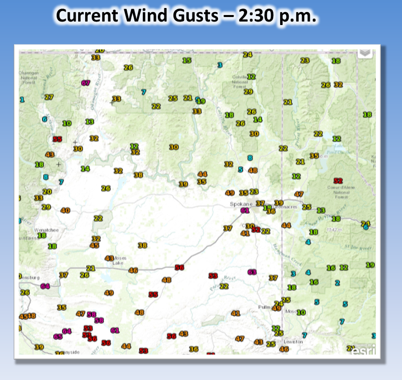 Winds continue to increase. Gusting to 61 mph at Spokane International Airport #inlandwind