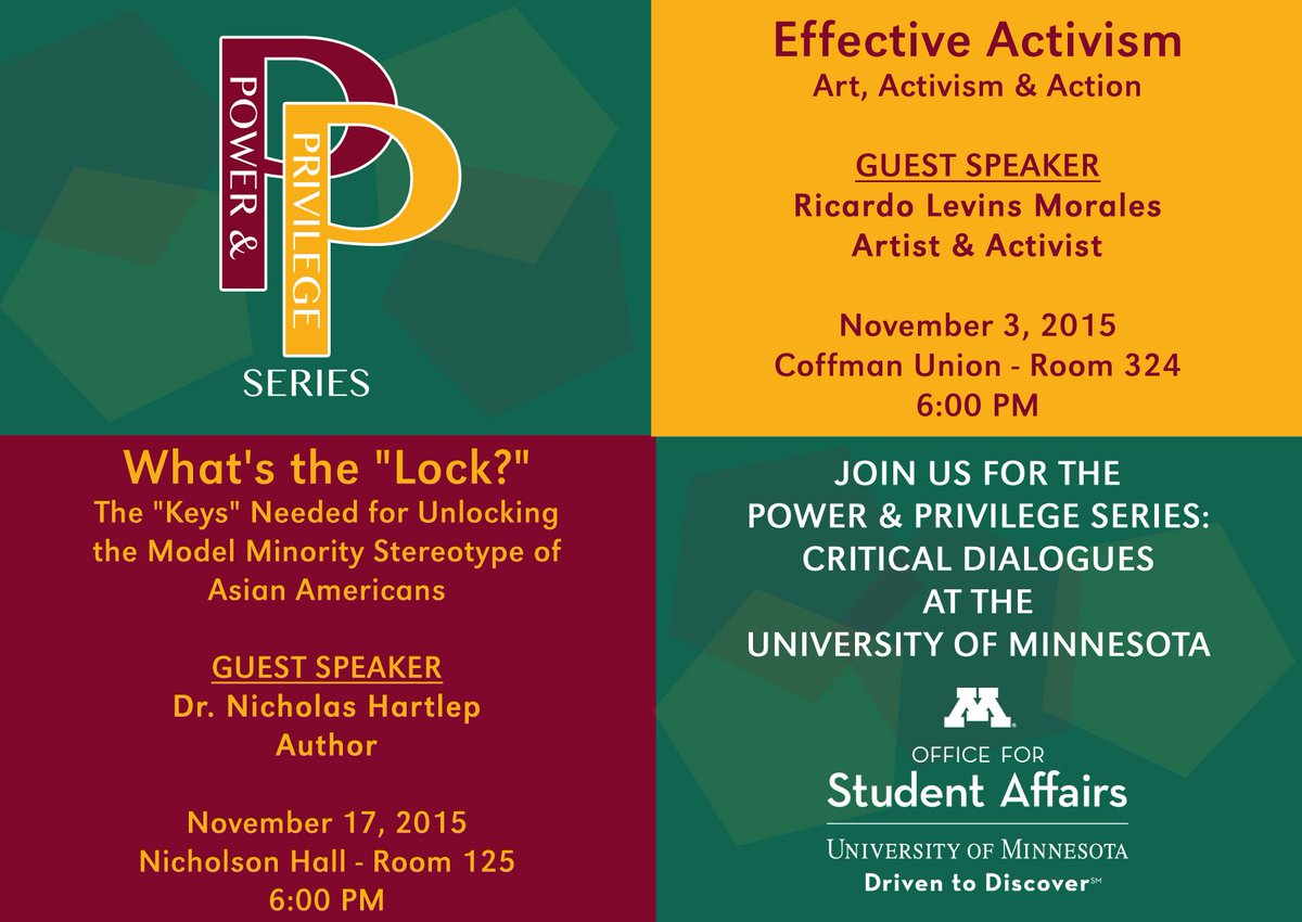 EngageUMN's tweet photo. Don't forget to attend the Power &amp; Privilege workshop series tonight where we'll discuss the "Model Minority Myth"! https://t.co/c6Hwj7emN2