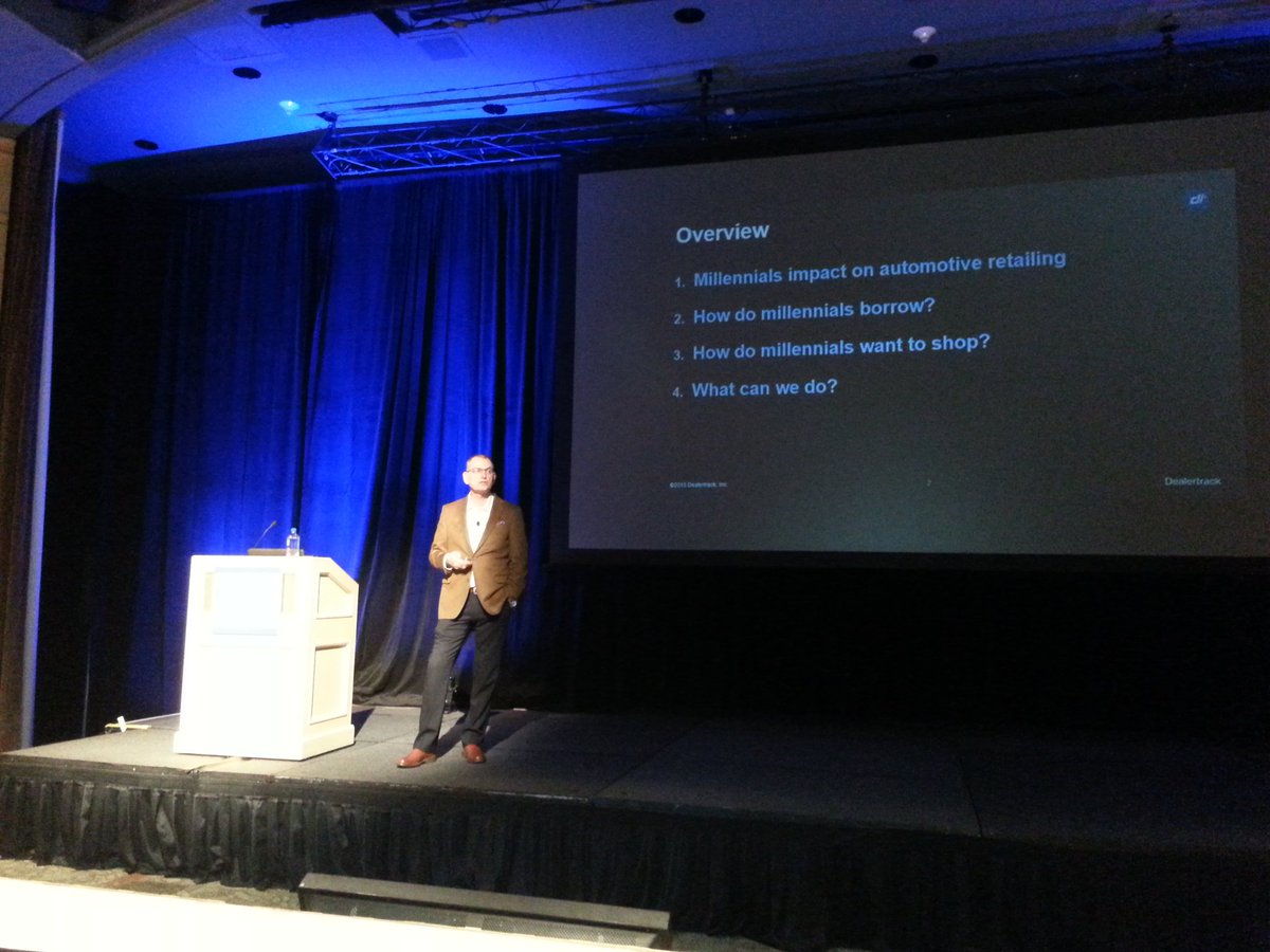 SubPrimeNews's tweet photo. Day 1 of #SubPrimeForum wraps up with keynote on #millennials by Michael Collins of @dealertrack #usedcarweek https://t.co/EUDb7DQgLX