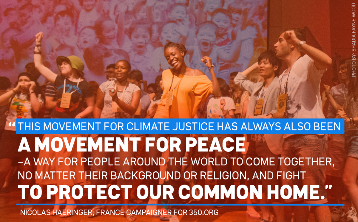 350's tweet photo. There couldn’t be a more important time to work for climate justice, and the peace it can help bring. #climatemarch https://t.co/O7jZLZvytc