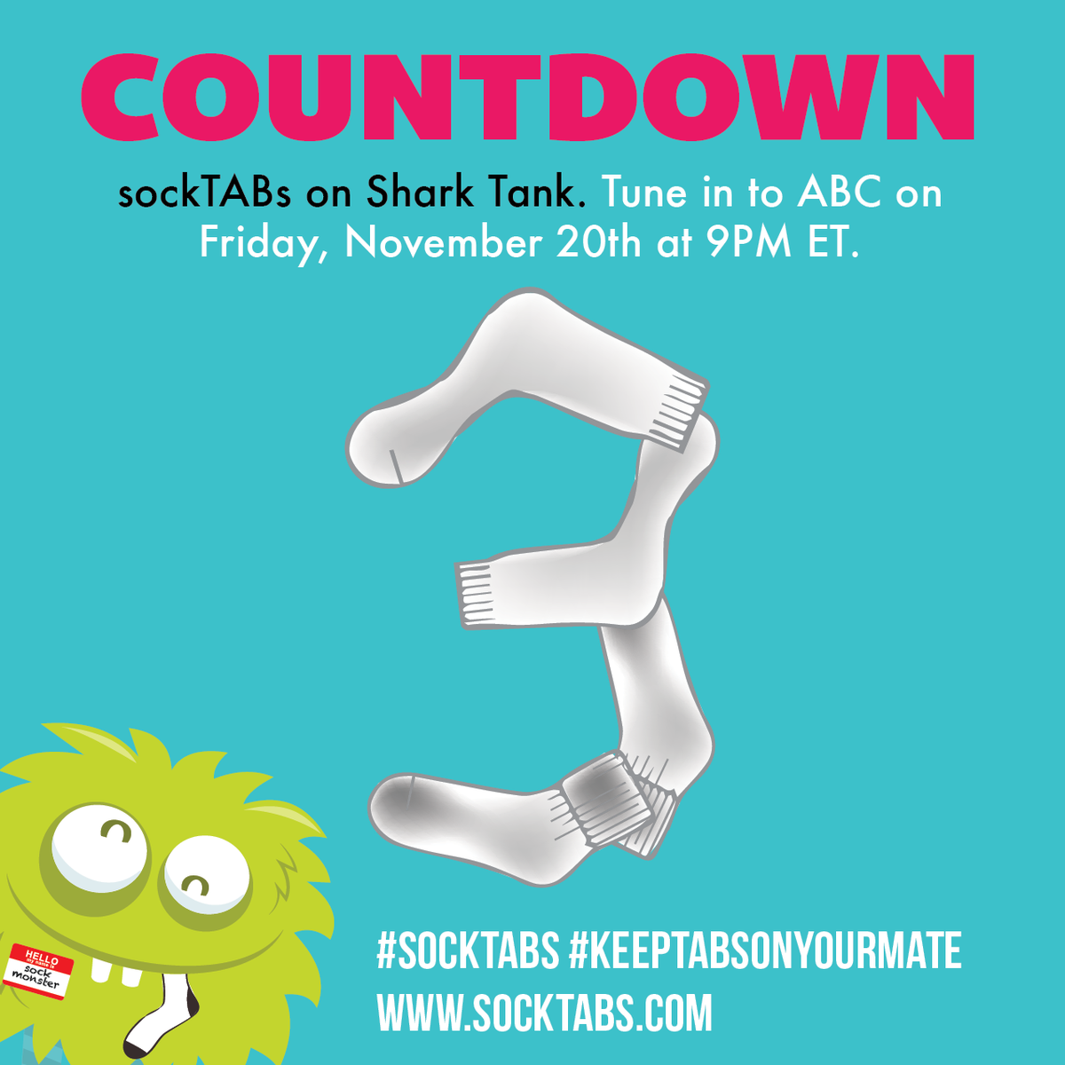 sockTABS's tweet photo. Three more days! #SharkTank #SharkTankSockTABs #ABC #HolidayGifts #HolidayStockingStuffers #KeepTABsOnYourMate https://t.co/Hz6tcEIKTd