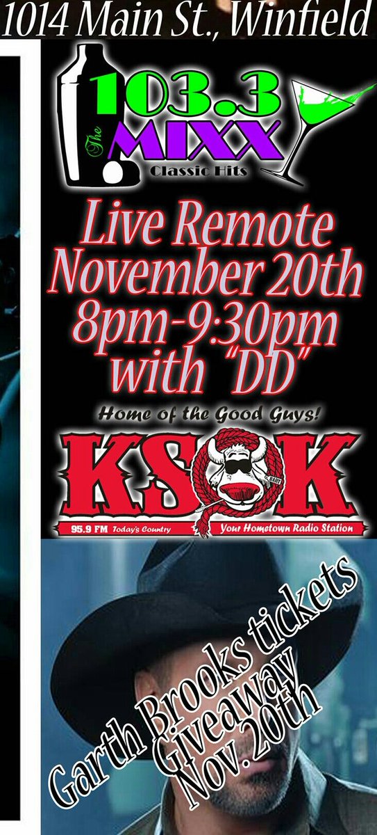 WinfieldsBar's tweet image. Come in all week to increase your chances of winning Garth Brooks tickets!!!