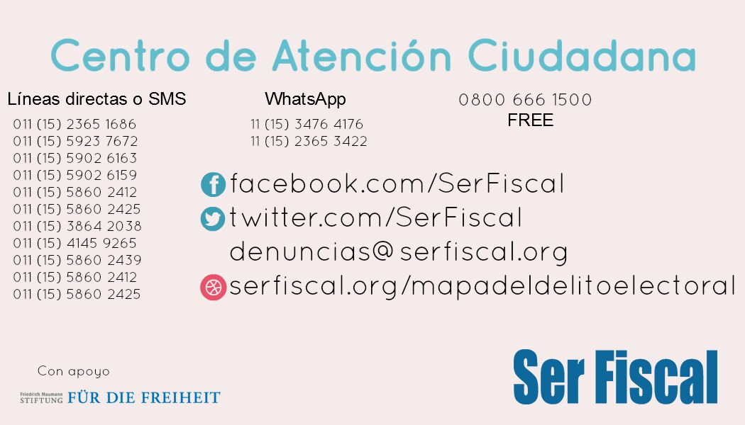 CharbelNT's tweet photo. #Argentina cualquier irregularidad en el proceso electoral, esta a tu disposición el centro de atención @SerFiscal https://t.co/G6klbxt8tc