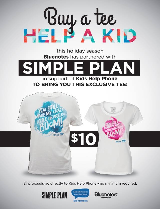 simpleplan's tweet photo. Aidez-nous à soutenir @KidsHelpPhone avec notre t-shirt exclusif @BluenotesJeans https://t.co/rqw89AF3n7 https://t.co/LrWDBUvB99