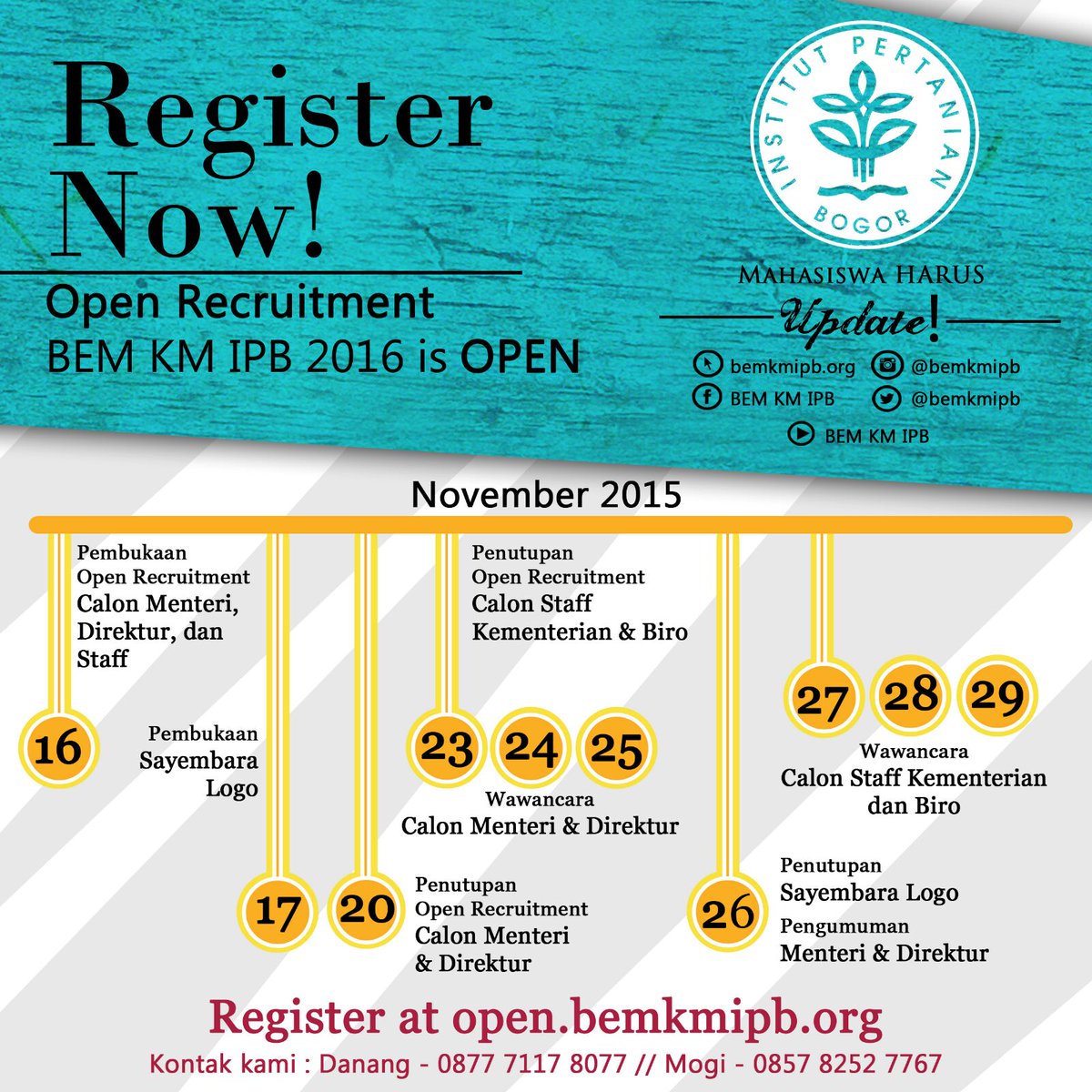 IFormagi's tweet photo. Berikut timeline oprec @bemkmipb 2015-2016, mari berpartisipasi #AyoGerak https://t.co/yji42Tztqg