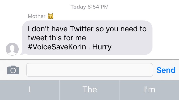 Rob_Alann's tweet photo. Mother's orders #VoiceSaveKorin https://t.co/RkUatyLOXA