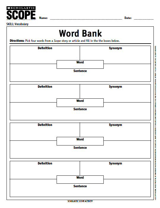 ScholasticEdu's tweet photo. Use this vocabulary word bank so students grasp the tough words in a #ScopeMagazine article! https://t.co/puwf0LJj9k https://t.co/5dRlaD9l8u
