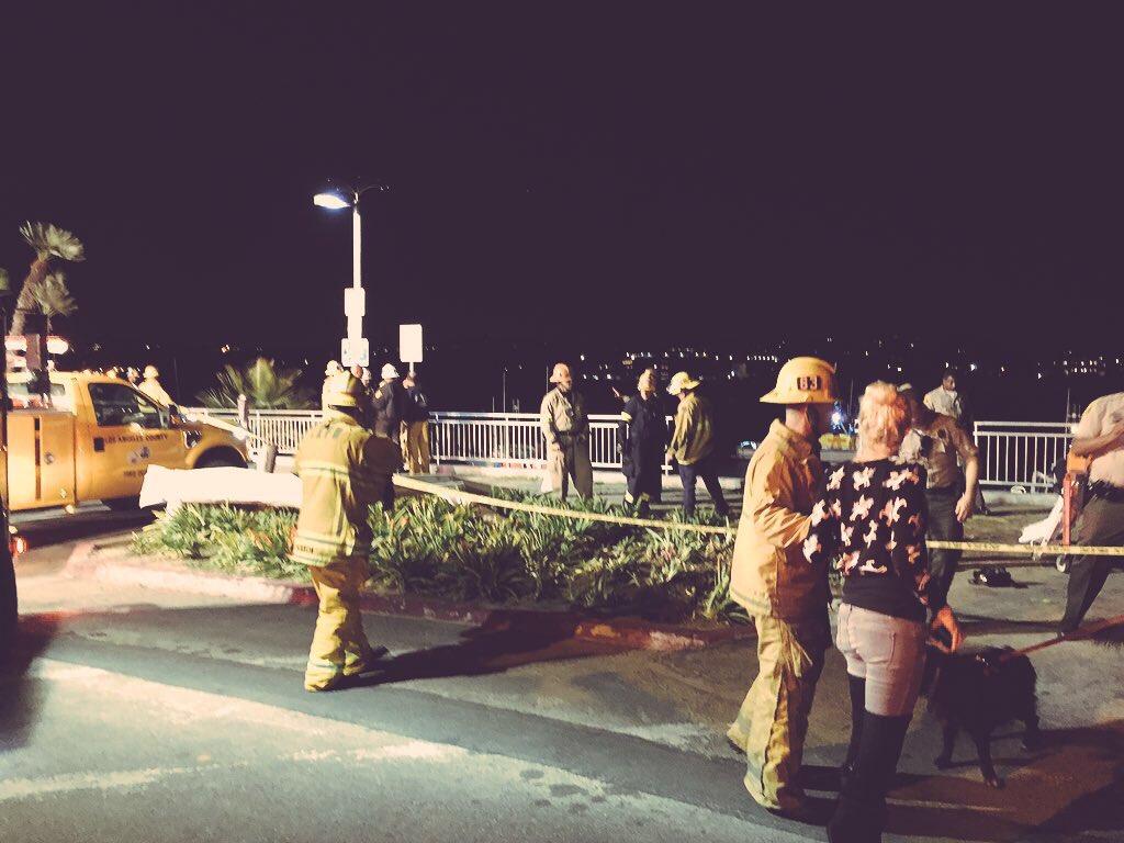 RandyBaublis's tweet photo. Car drove straight through the guard rail around the bend and into the channel. #MDR @Venice311 @MarinaDelRey311 https://t.co/QAh5Tt4zeT