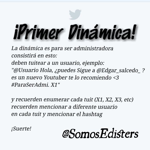 SomosEdisters's tweet photo. Primera Dinámica, tienen asta Sábado 21 (6:30pm)
La que tenga más tuist gana 
@Edgar_salcedo_ https://t.co/zbp2dB7F5A