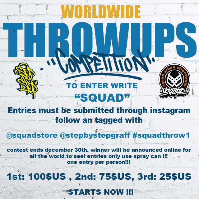 Squadstore's tweet photo. STARTS NOW !!!!!
#squadstore #squadthrow1 #throwup #competition #worldwide #bombing #graffiti #streetart #contest https://t.co/3E5L27Q2yf