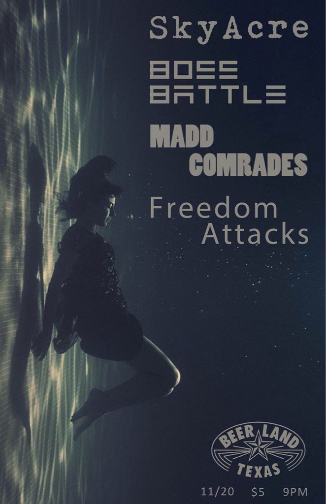bossbattleband's tweet photo. This Friday at @beerlandtexas w/ @SkyAcre @FreedomAttacks @maddcomrades 👻👻👻 !!! https://t.co/HEpdYHZ7tP