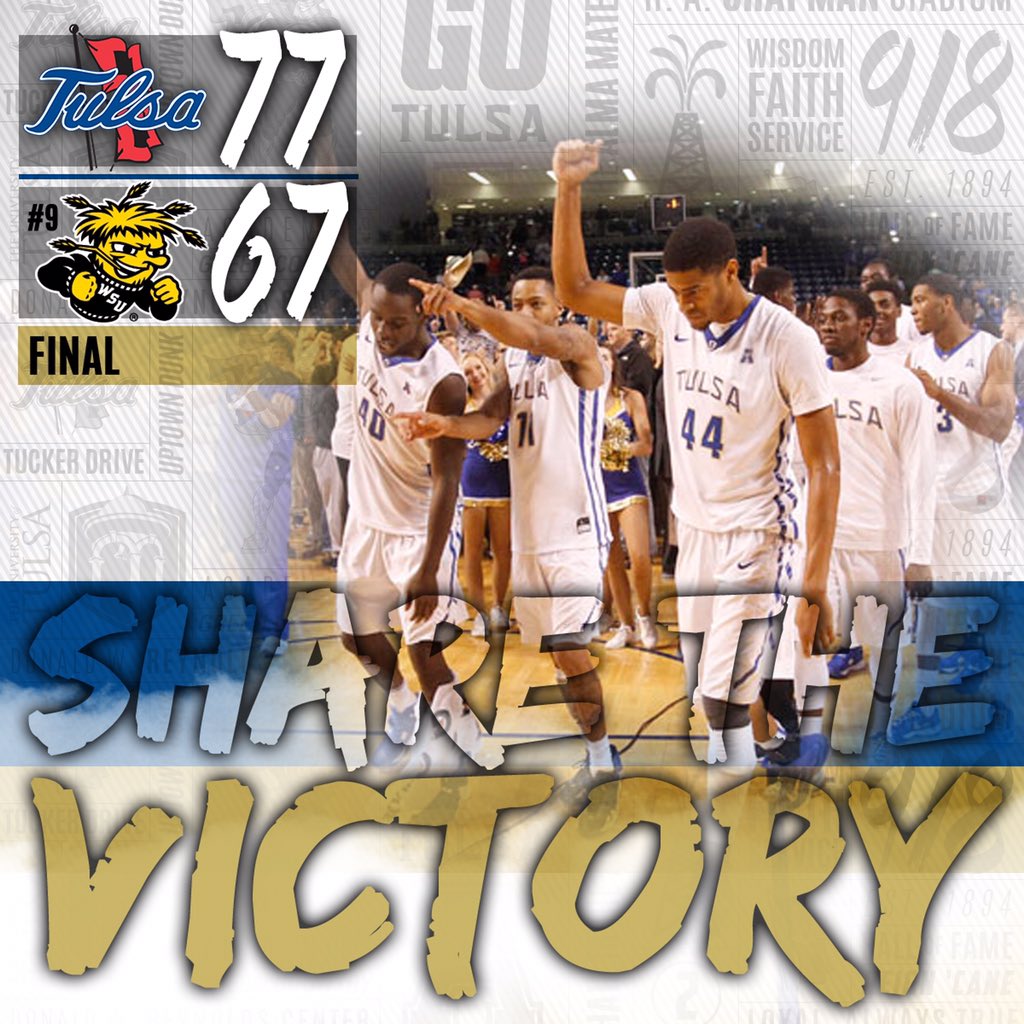 TulsaHurricane's tweet photo. .@TUMBASKETBALL SHOCKS #9 WICHITA STATE! 🔥🔥🔥💯💯💯

RT TO SHARE THE VICTORY! #TULSARISING #REIGNCANE https://t.co/yypHg1bsIj