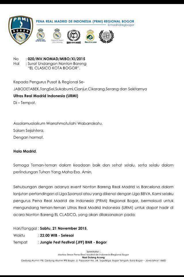 Berikut adalah Undangan Resmi dari Saudara kami @UltrasRMI_BGR dan <a href="/madridregbogor/">Madridista Bogor</a> untuk EL CLASICO Cc <a href="/UltrasRMindo/">Ultras RM Indonesia</a>