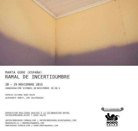 Inauguración Expo fotografía artista residente desde España Marta Goro. Viernes 20 nov desde las 19:30 en <a href="/NodoValpo/">Nodo Valparaíso</a>