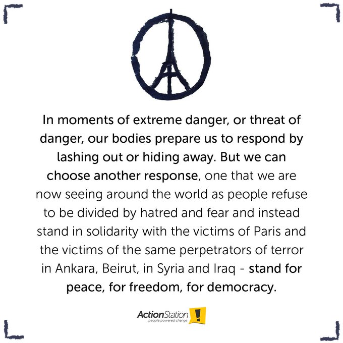 Stand in solidarity with the victims of terror https://t.co/NaC0hA6eG8 #ParisAttacks #PrayForTheWorld