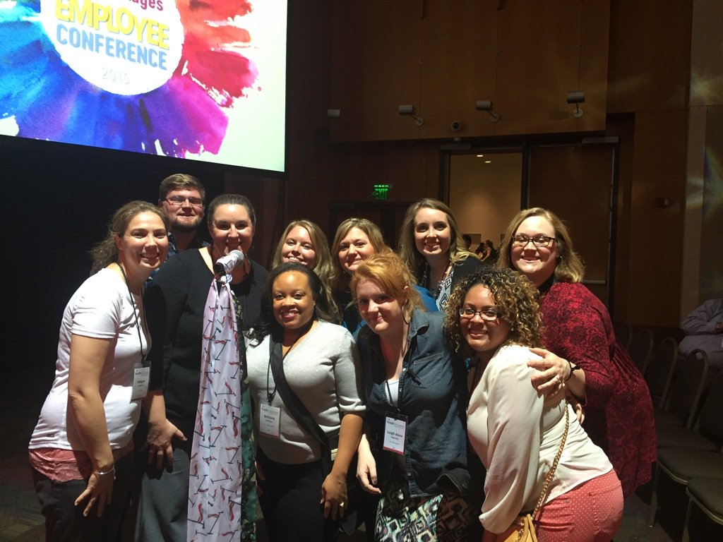 YouthVillagesIN's tweet photo. The YV Indiana staff with one of the cool mic stands. #IsThisThingOnST https://t.co/vN2oGLrIbe