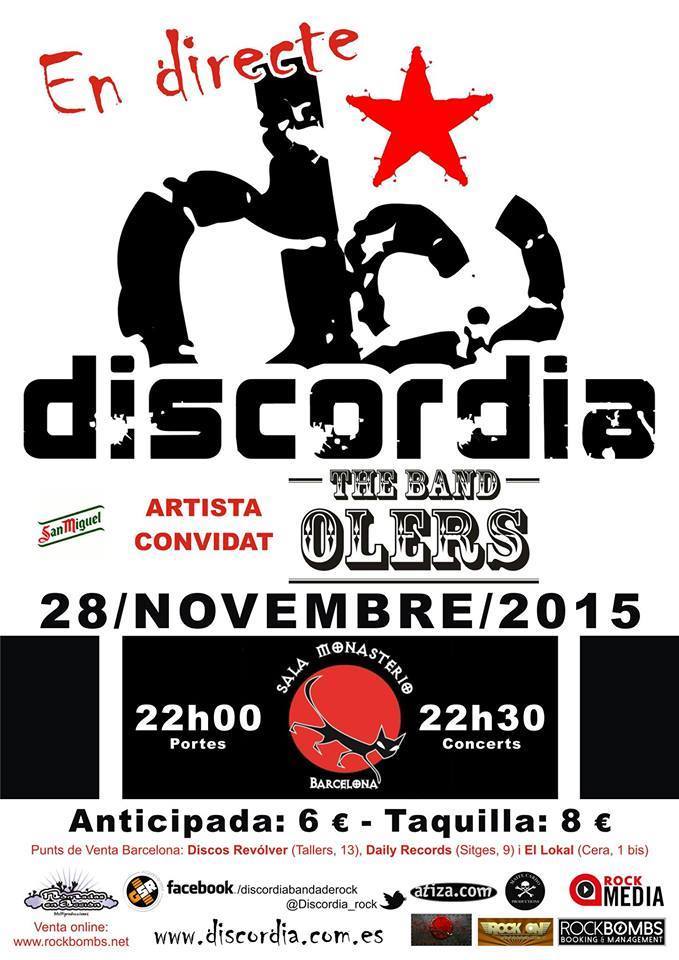 Concierto en #Barcelona 28/11/2015 
Entradas: rockbombs.net/discordia-the-…