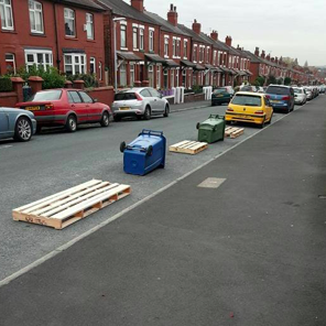 CapitalManc's tweet photo. This actually happens on a street in Wigan every day so people don’t nick their parking spaces! 😂😂 https://t.co/0n6b3s12Hd