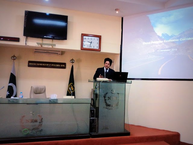 PmduPakistan's tweet photo. PMDU Team Lead Mr. Adnan Gilani gave a lecture on China Pakistan Economic Corridor at NIMS Lahore https://t.co/1rtquVMEUe