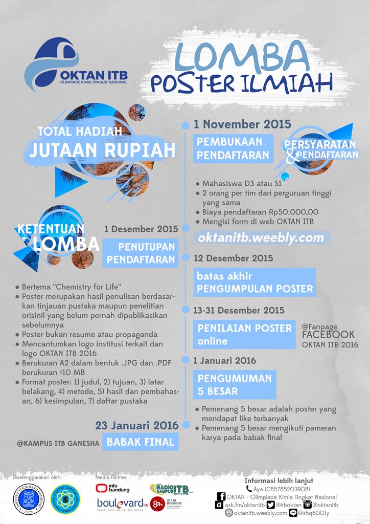 infobandung's tweet photo. Lomba Poster Ilmiah | Syarat Mhs/i D3/S1 Biaya 50.000 | Reg: https://t.co/uZ1Ps97QRp | 1 Nov-1 Des 15 @ITBoktan https://t.co/TA6vr463Y8