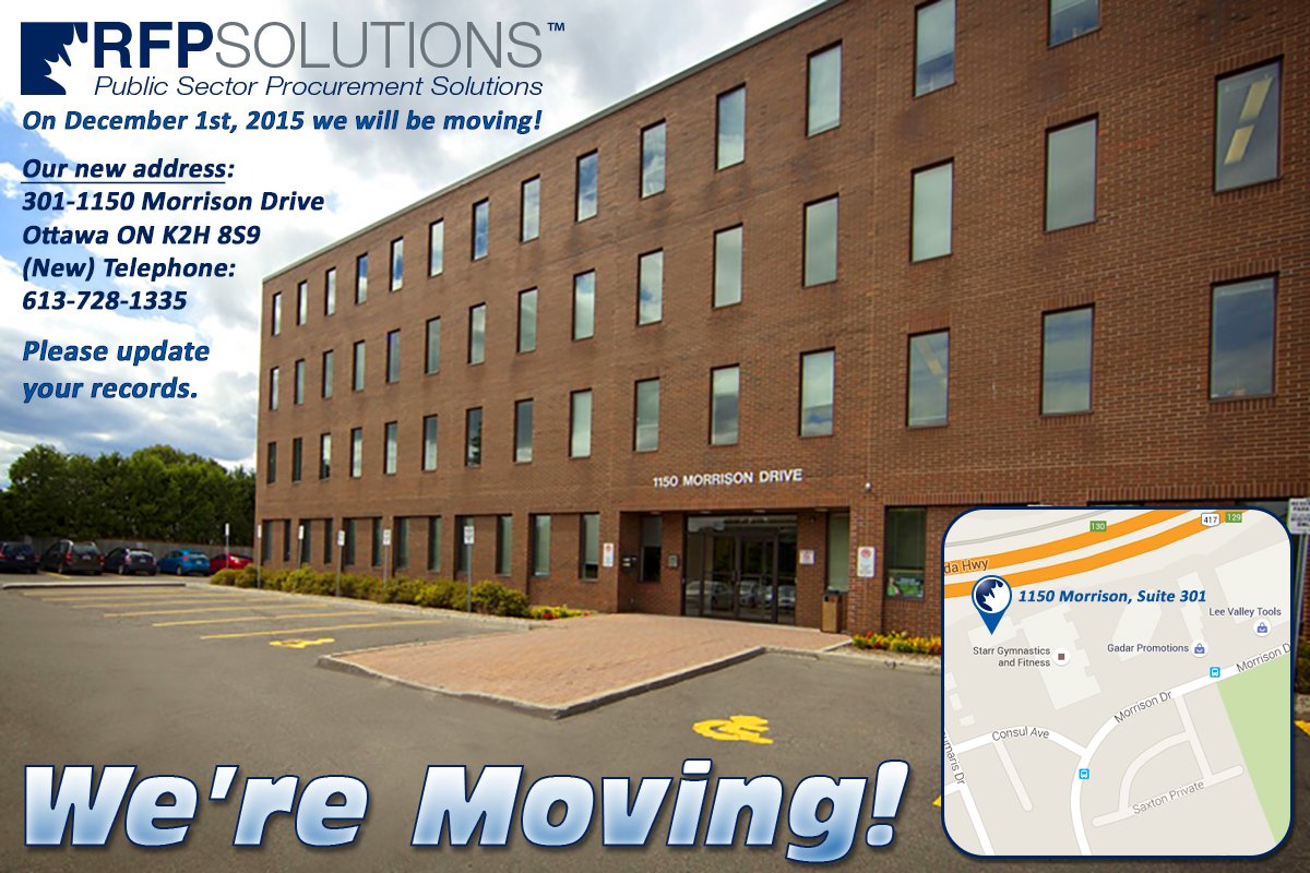 RFP_Solutions's tweet image. We&apos;re Moving! On Dec.1st we will be relocating to 301-1150 Morrison, Ottawa. (New) Telephone: 613-728-1335.