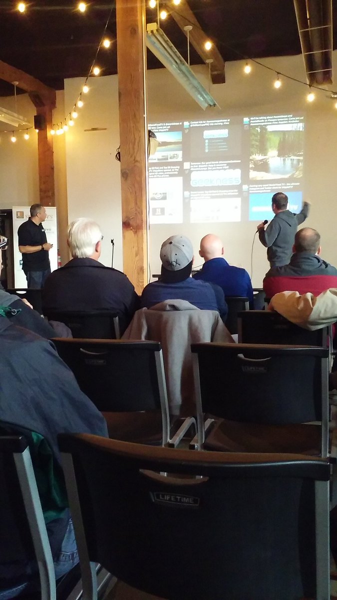 SHOCmanagement's tweet photo. @AwesomeGeekness presenting new products for #AppleTV. Look out for #socialfeedtv and #scenicloop. Great products https://t.co/vxbsGwTFrh