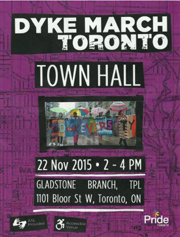 DykeMarchTO's tweet photo. Come out to our first town hall for the 2016 #PrideTO festival. Sun Nov 22, 2-4PM at the Gladstone Public Library. https://t.co/rwBlpwM7mN