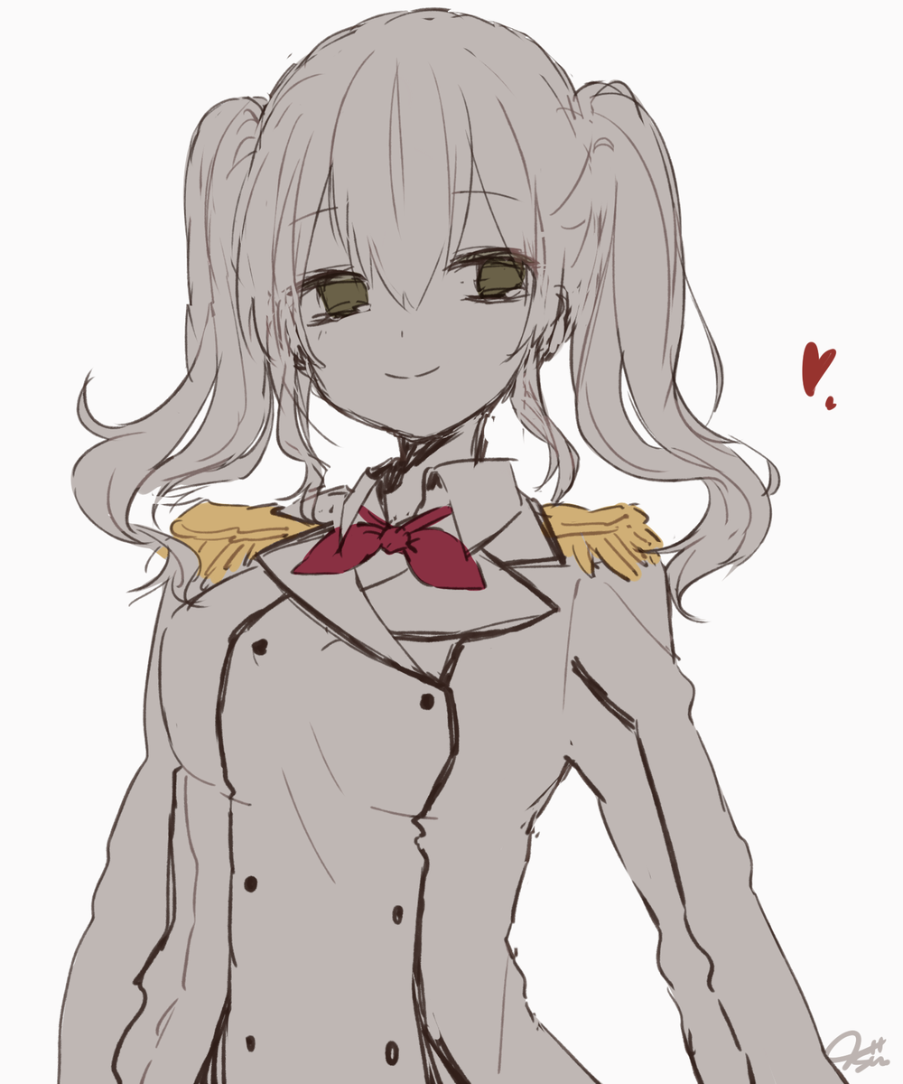 kashima (kancolle) 1girl solo twintails epaulettes smile white background red neckerchief  illustration images