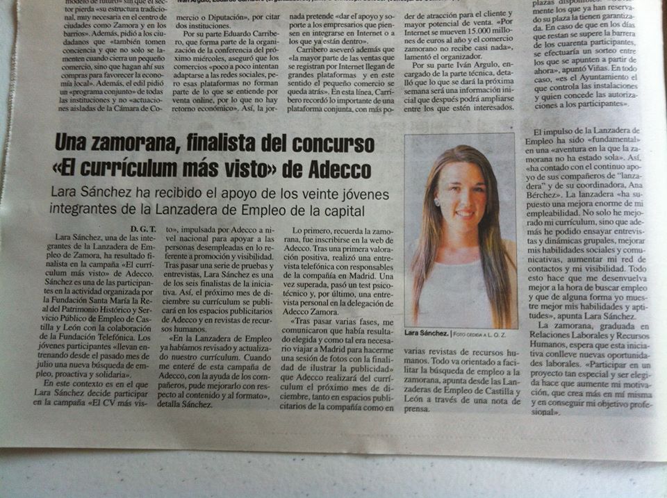 LanZamEmpleo's tweet photo. Entrevista a @Lara_SPigazos en @opiniondezamora donde habla de su experiencia en la Lanzadera y de "El CV Más Visto" https://t.co/RcNKppFFgE