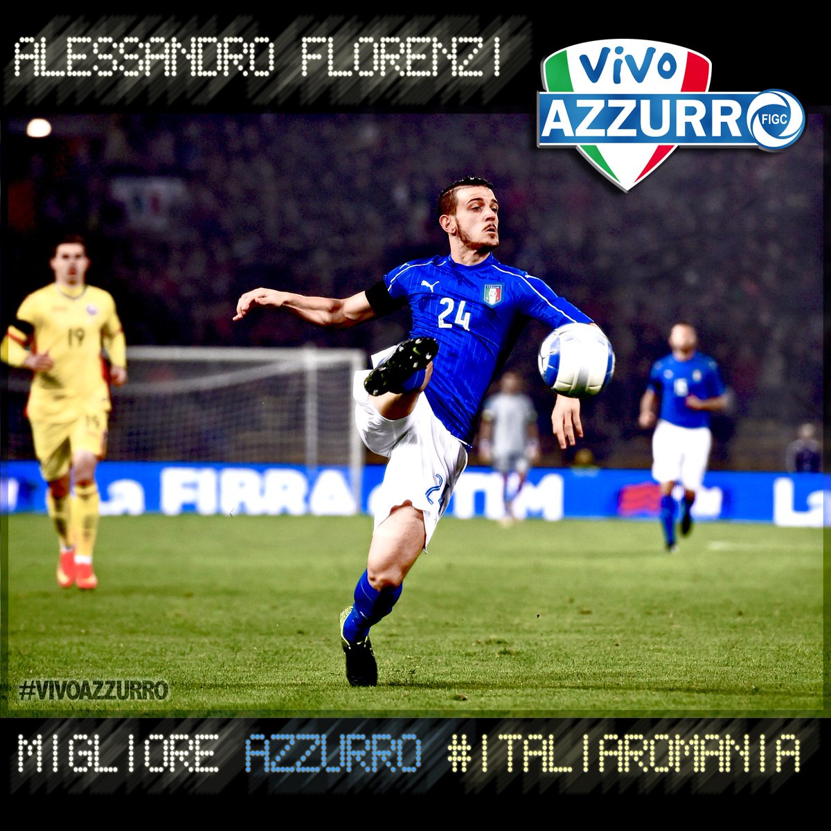 Azzurri's tweet photo. #Italia vs #Romania
I #Tifosi sul web eleggono #FLORENZI migliore AZZURRO in campo: https://t.co/j6s5vVRyLW

#ITAROM https://t.co/oPhDw1UDMT