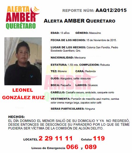 RRNoticiasqro's tweet photo. RT - Se solicita su apoyo para localizar al menor LEONEL  GONZÁLEZ RUIZ de 13 años de edad. https://t.co/QQKddEygeZ