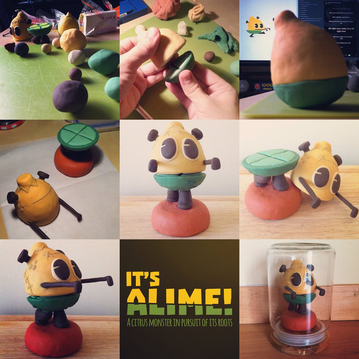 itsalimegame's tweet photo. Feeling a little like Dr. #Frankenlime bringing AL to LIME #indiedev #gamedesign #character #handmade #citrusmonster https://t.co/6rDRdDosNH