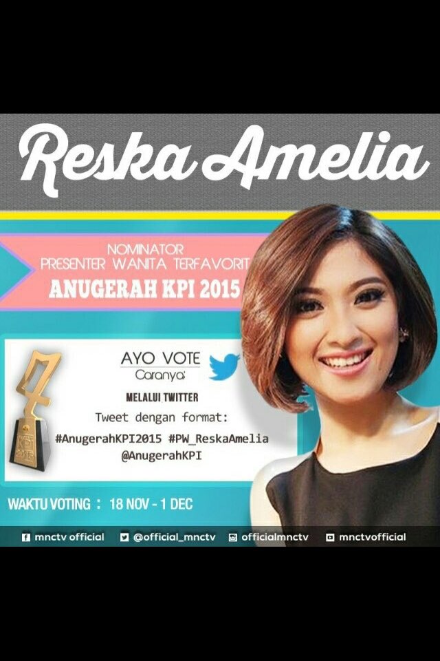 Vote Reska amelia #AnugerahKPI2015 #PW_ReskaAmelia <a href="/anugerahKPI/">Anugerah KPI</a> <a href="/reskaamelia/">reska amelia</a>