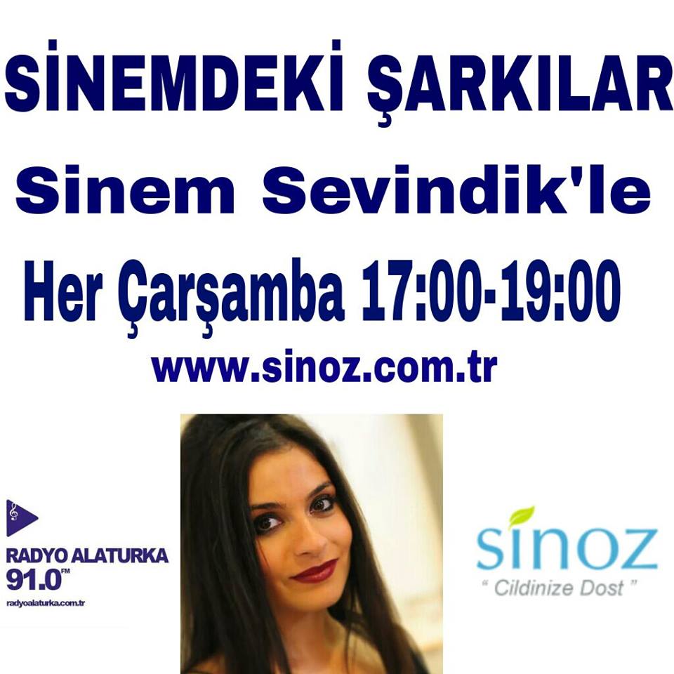 Sinem Sevindik Saat 17:00'de Radyo Alaturka'da Sinemdeki Şarkılar İsimli Yepyeni Programıyla Radyolarınızda Olacak..