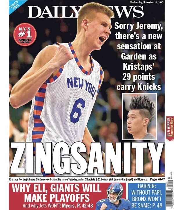 CoastoCoastFM's tweet photo. Y por cierto. Así está la prensa de NY. Kris levantado pasiones. #Knicks #KnicksTape #cbsevilla https://t.co/Sks8fdwH4R