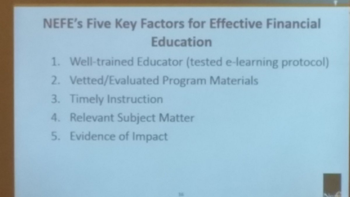 moneytalk1's tweet image. Five key factors for effective financial education programs presented by Billy Hensley from @NEFE_ORG at #AFCPE15